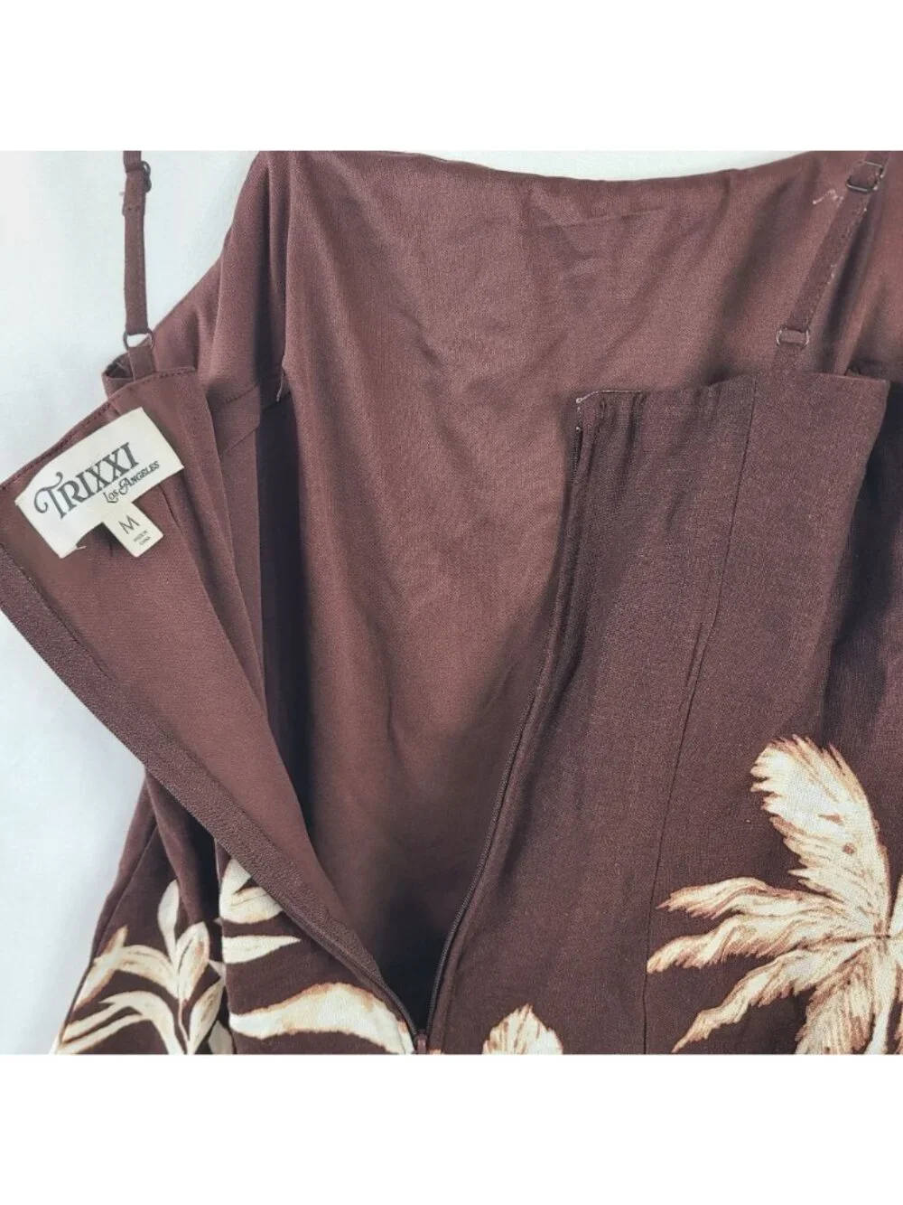 NEW Trixxi Los Angeles Brown Tropical Print Linen Blend Mini Dress Size M
